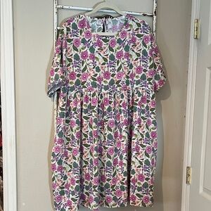 Floral Casual Dress - Pink and Green